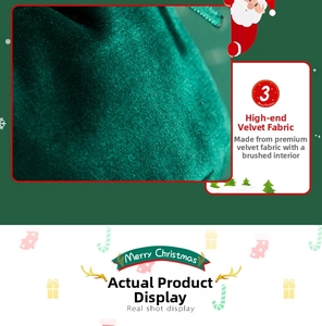 Detail of dark green velvet Christmas gift bag showing soft brushed interior texture