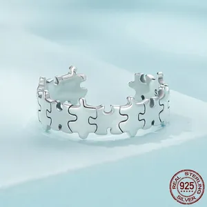 Minimalist S925 sterling silver puzzle design open ring with high polish finish