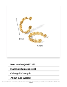 Detailed view of 18k gold plated flower hoop earrings with size dimensions and 3.0cm diameter