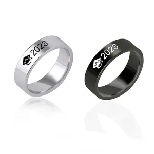 2024 Graduation Ring Stainless Steel Mortarboard Doctor Hat Engraved Band For Men Women Class Of 2024 Gift
