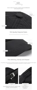 Macro detail of breathable polyester fabric and adjustable metal buckle on black baseball cap