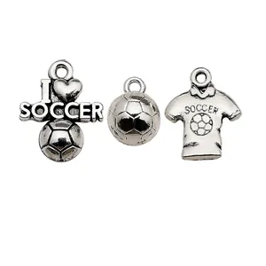 Set ciondoli calcio in lega con magliette e pendenti I Love Soccer per creazione gioielli