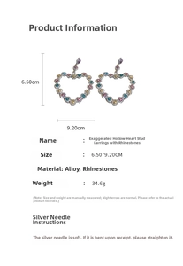 Spécifications de taille pour grandes boucles d'oreilles cœur creux avec strass colorés