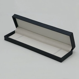 Classic rectangular black PU leather watch box with creamy white lining and elastic bands