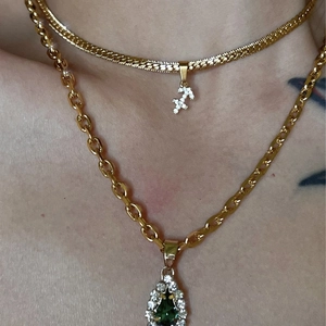 18k gold plated necklace set with Sagittarius archer and green teardrop gemstone pendant
