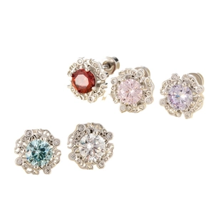 Elegant floral cubic zirconia stud earrings with stainless steel screw backs in five colors