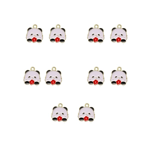 Flat lay of 10 enamel panda charms with red flowers for DIY jewelry making accessories