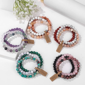 Multilayer natural stone crystal beaded bracelets with purple, pink and green gemstones