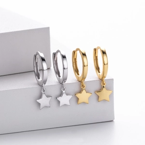 Polished S925 sterling silver star pendant hoop earrings in gold and silver finish