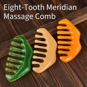 Three-color wide-tooth meridian massage combs for head and body scraping massage