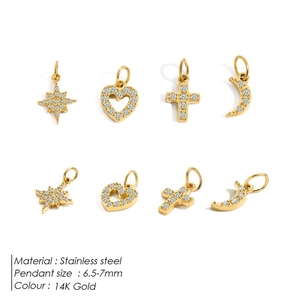 14K gold plated stainless steel zircon charms set including star, heart and moon pendants