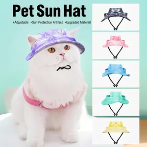 Pet Sun Hat Adjustable Bucket Hat Polyester Canvas With Ear Holes Tie Dye For Cats And Small Dogs Outdoor