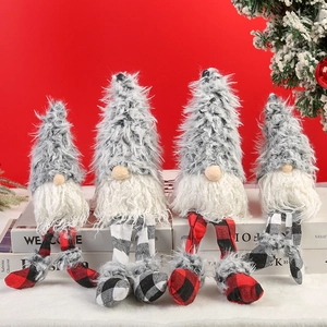 Christmas Gnome Plush Faceless Doll Long Leg Sitting Posture Nordic Scandinavian Tomte Gonk Plaid Fabric Home Table Decor
