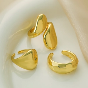 Minimalist Geometric Irregular Open Rings 18K Gold Plated Copper Adjustable Hammered Water Drop Jewelry For Women