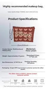 Specifiche delle dimensioni per la trousse in lino con cuori 17x25cm