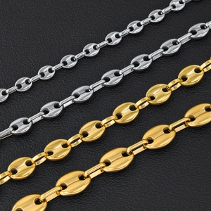 Polished coffee bean link chain necklaces in gold and silver stainless steel set