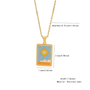Detailed size specifications for The Sun Tarot card necklace in polished stainless steel