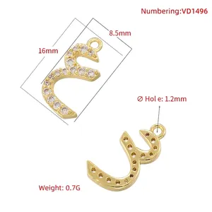 Arabic letter 'Ayin' gold plated copper pendant with white zircon inlays and honeycomb back