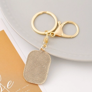 Elegant gold metal keychain with grid pattern rectangle pendant and spring snap hook