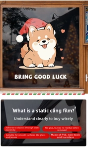 Detail of PVC static dog sticker for windows showing easy application without any glue