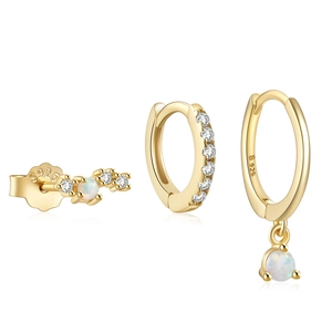 Detail view of 925 silver gold earrings with opal and diamonds and S925 hallmark stamps