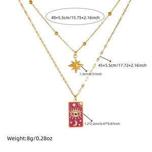 Double-layered gold necklace set with star and tarot card charms including dimensions
