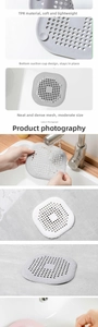 Macro detail of TPR sink strainer with suction cups and fine mesh for hair filtering
