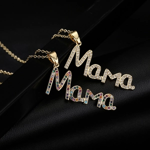 Mama Pendant Necklace Copper 18K Gold Plated With Zircon Inlay Mother Day Gift For Women Fashionable