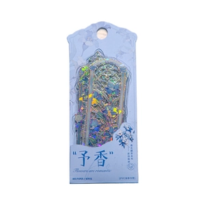 Floral PVC bookmark with embossed laser foil accents and intricate floral cut-out design