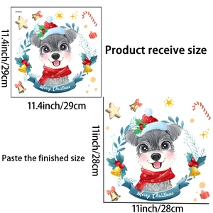 Christmas schnauzer toilet sticker size guide with holiday hat and berry illustrations