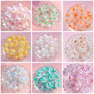 Perles Acryliques Rondes Lumineuses Brillant Dans Le Noir Étoiles Cœurs Fleurs Peintes À La Main Pour Fabrication De Bijoux DIY