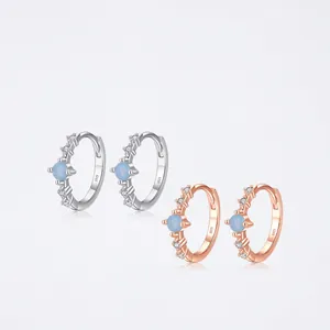 S925 sterling silver hoop earrings with blue crystal and white zircon in silver and rose gold