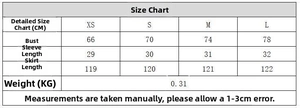 Detailed size chart in CM for embroidered striped dress with bust and length measurements