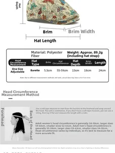 Detailed size chart for polyester beret showing dimensions and head circumference guide