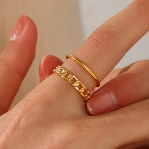 Minimalist Stainless Steel Multi Layer Chain Ring For Women Fashion Gold Plated Adjustable Open Geometric Jewelry