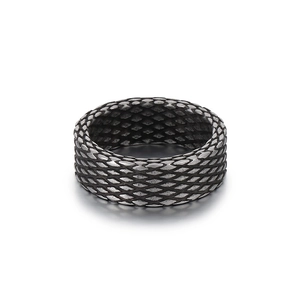 Vintage punk style men's wide stainless steel ring with oxidized silver rhombic scale pattern