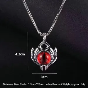 Gothic punk dragon claw pendant with red evil eye on stainless steel chain for men