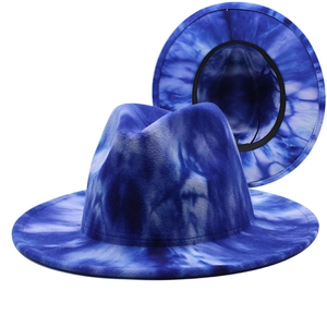 Tie-Dye Wide Brim Fedora Hat Cotton And Polyester Blend Vintage Jazz Style Adjustable For Men Women