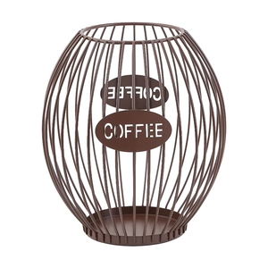Nordic style brown metal wire coffee pod holder basket with decorative COFFEE cutout