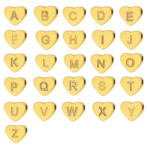 Heart Alphabet Letter Beads Gold Plated Stainless Steel Mirror Polished For DIY Jewelry Making Bracelet Necklace Charms