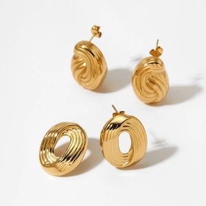 Boucles d'oreilles ovales creuses en acier inoxydable doré à texture torsadée