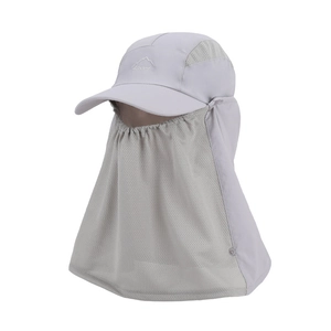 Light grey outdoor sun hat with breathable face mask and neck protection cover