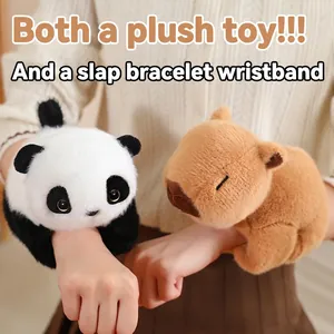 Plush animal slap bracelets featuring panda and capybara characters for children