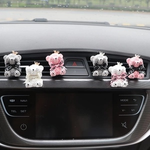 Teddy bear car perfume clip set with gold crowns and NICE ribbons for vent decor