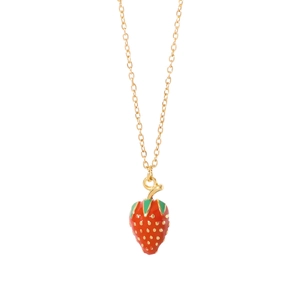 Elegant gold chain necklace with realistic red strawberry pendant for women