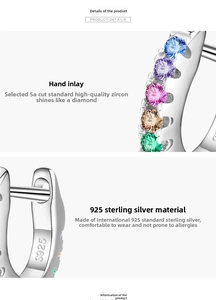 Détail de créoles en argent sterling S925 avec des pierres de zircon multicolores