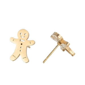 Festliche goldene Lebkuchenmann-Ohrstecker für Weihnachten mit detaillierter Gravur