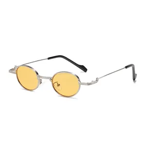 Vintage round sunglasses with amber lenses and slim silver metal frames for men and women