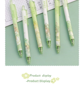 Close-up of Matcha Party quick-dry gel pens with anime girl illustrations and bullet tips