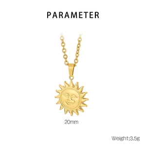 Macro detail of 20mm 18K gold-plated sun face pendant with detailed facial carving